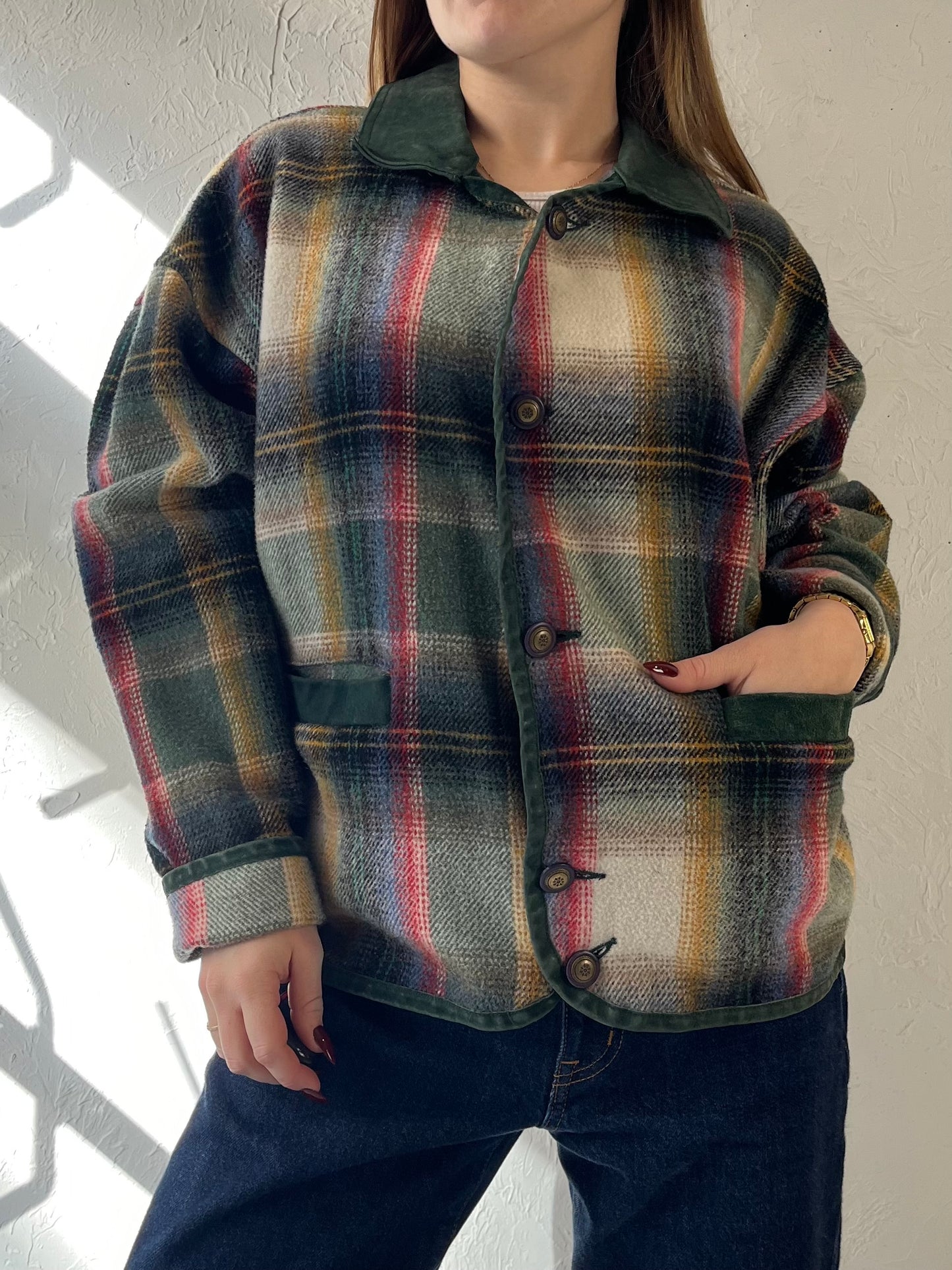 90s ‘BB Dakota’ Plaid Knit Jacket / Medium