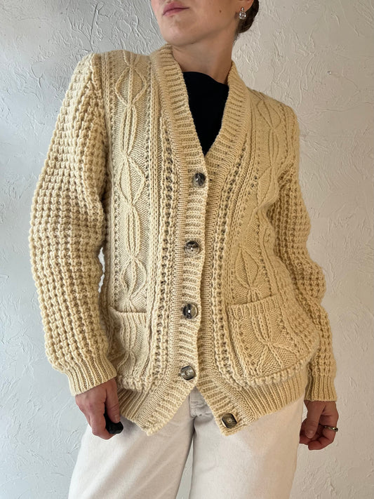 Vintage 'Gaeltarra' Cream Cable Knit Wool Fishermans Cardigan / Small