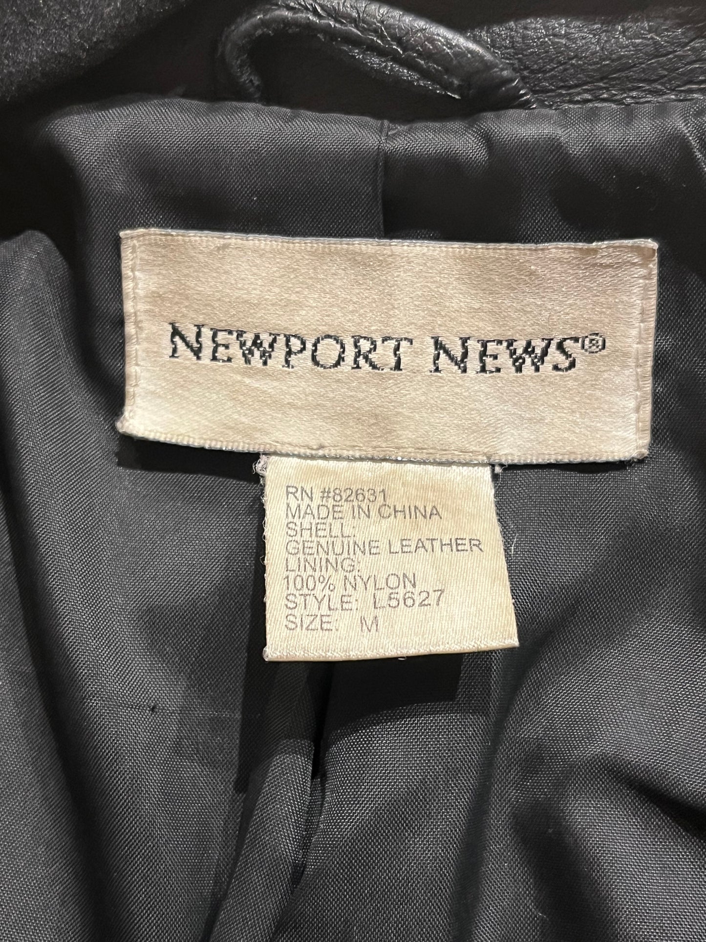 Y2k 'Newport News' Black Leather Coat / Medium