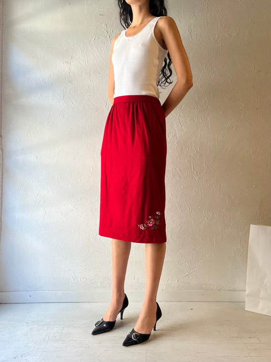 80s ‘Koret’ Red Wool Midi Skirt / Small