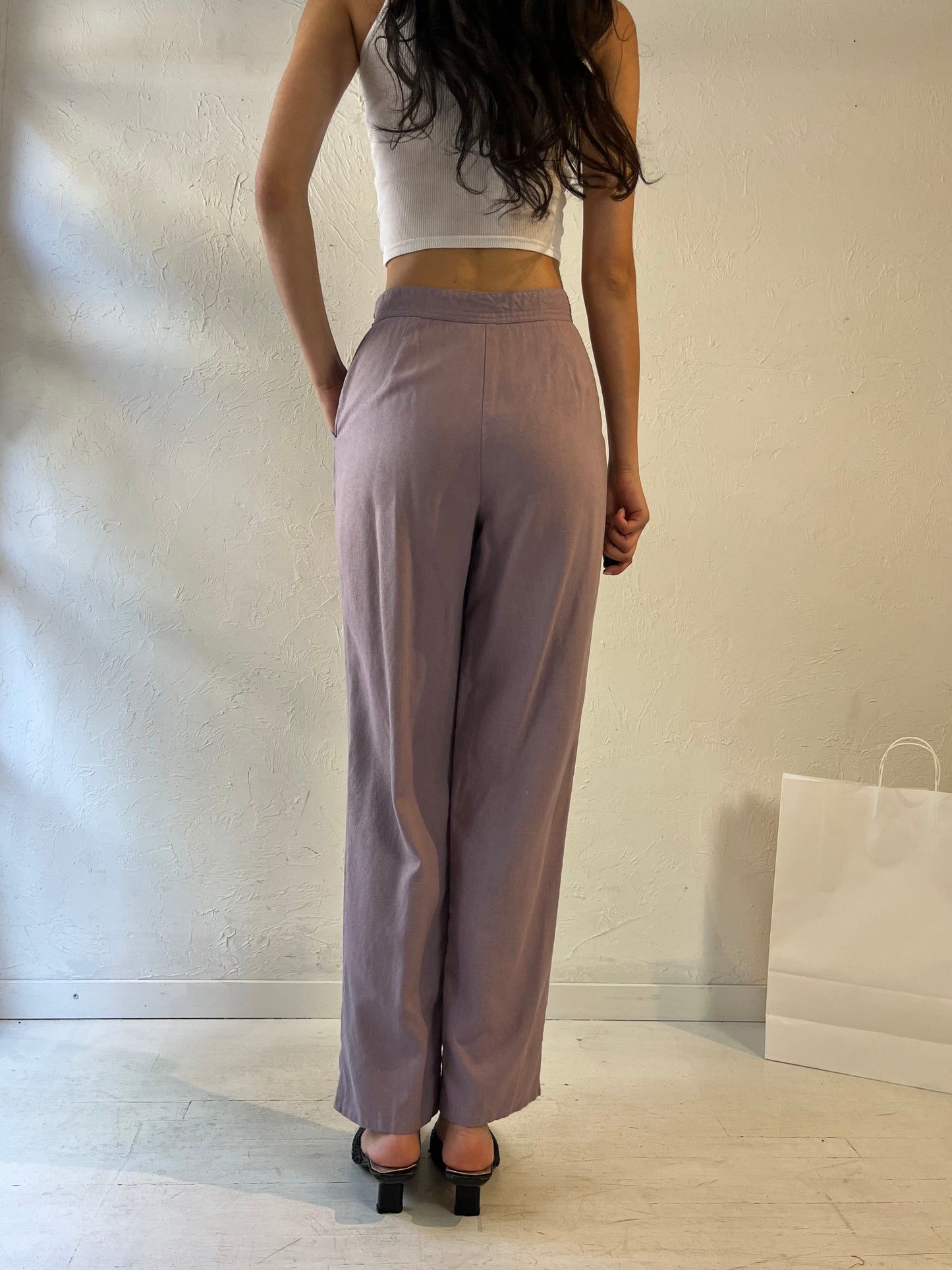 90s 'Chaus' Purple Raw Silk Trousers / Small