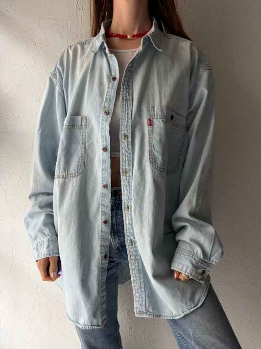90s 'Levis' Light Wash Denim Button Up Shirt / XL
