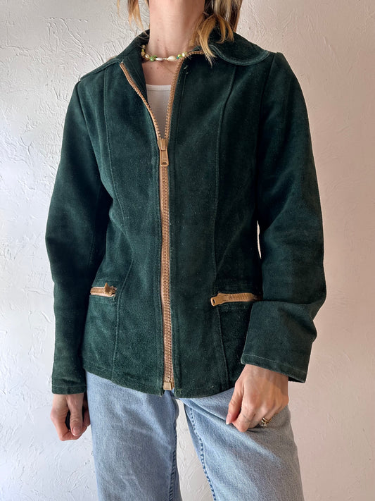 Vintage Green Thick Suede Jacket / Small