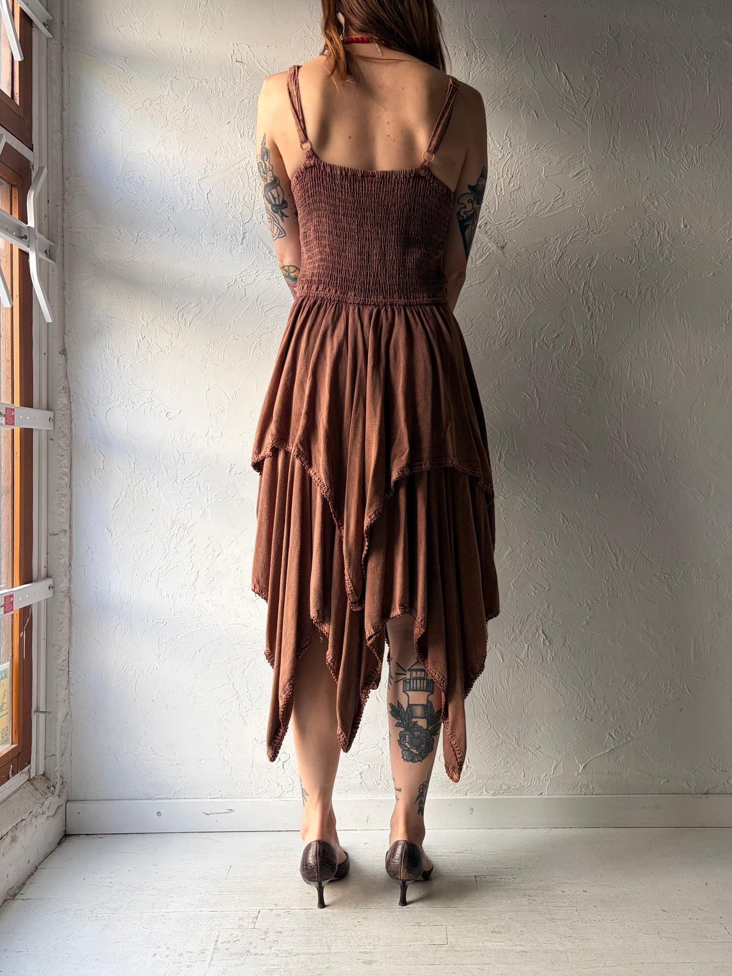 Y2k 'My Choice' Brown Fairycore Summer Dress / Vintage 2000s Boho Hippie Midi Dress / Small -Large