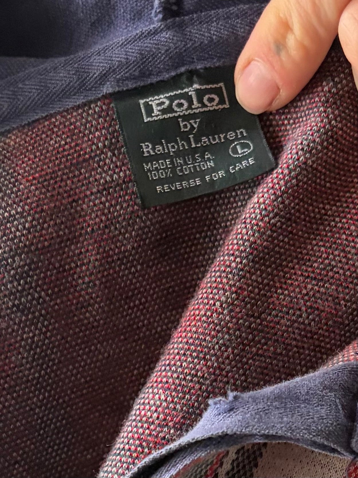 90s 'Polo Ralph Lauren' Plaid Cotton Grungecore Pullover Hooded Sweatshirt / Large