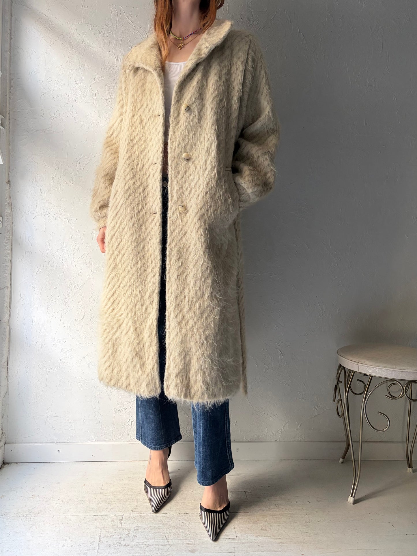 80s 'Electre' Fuzzy Knit Coat / Medium