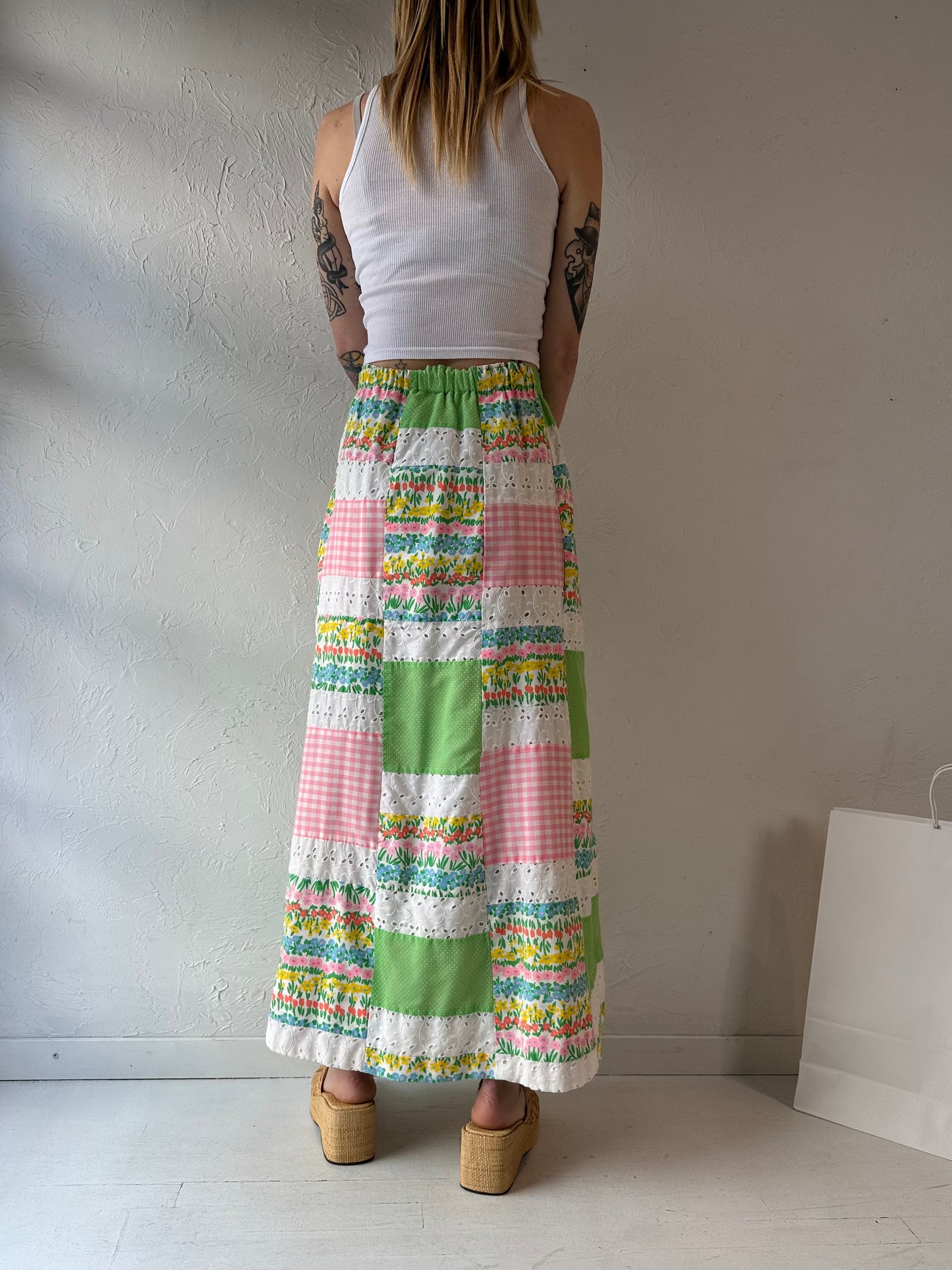 90s 'Talbots' Patchwork Maxi Skirt / Small