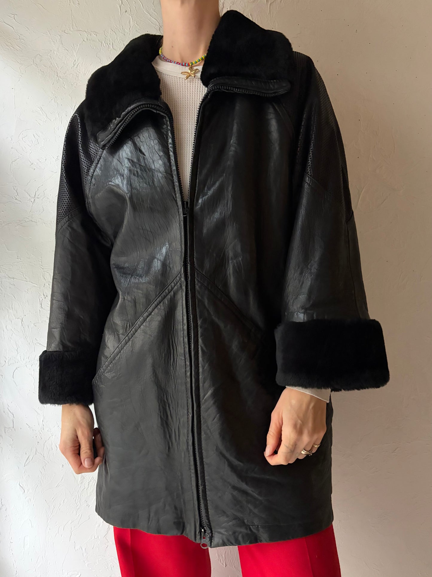 80s 'Danier' Black Leather Jacket / XSmall