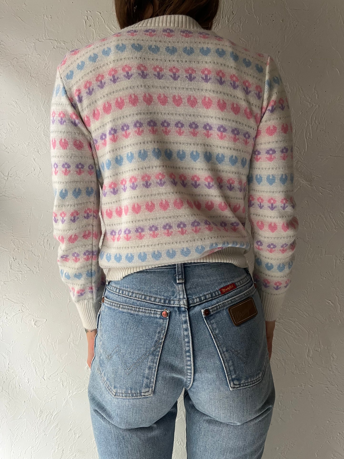 80s 'Knitwaves' Arcylic Heart Sweater / Small