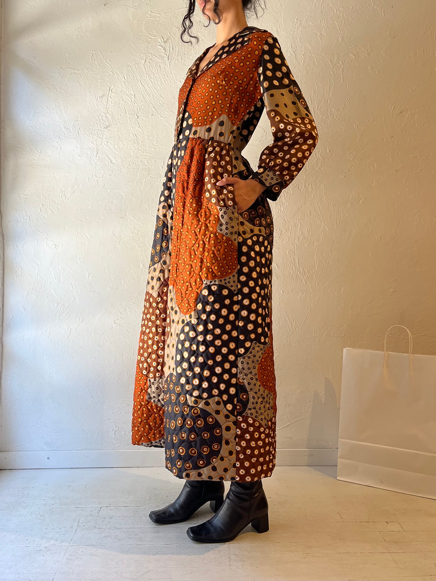 70s ‘Louis Marie’ Long Sleeve Quilted Maxi Dress / Medium