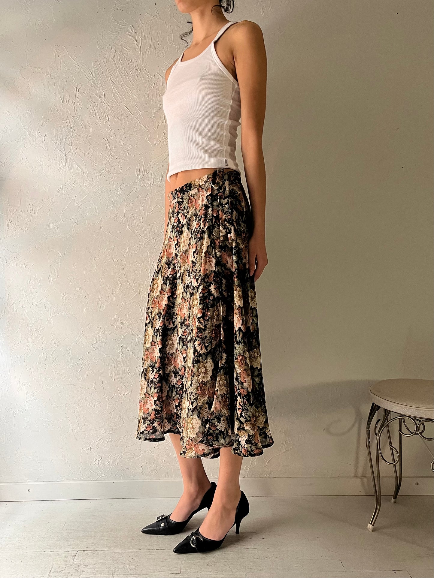 90s ‘Express’ Floral Midi Wrap Skirt / Small - Medium