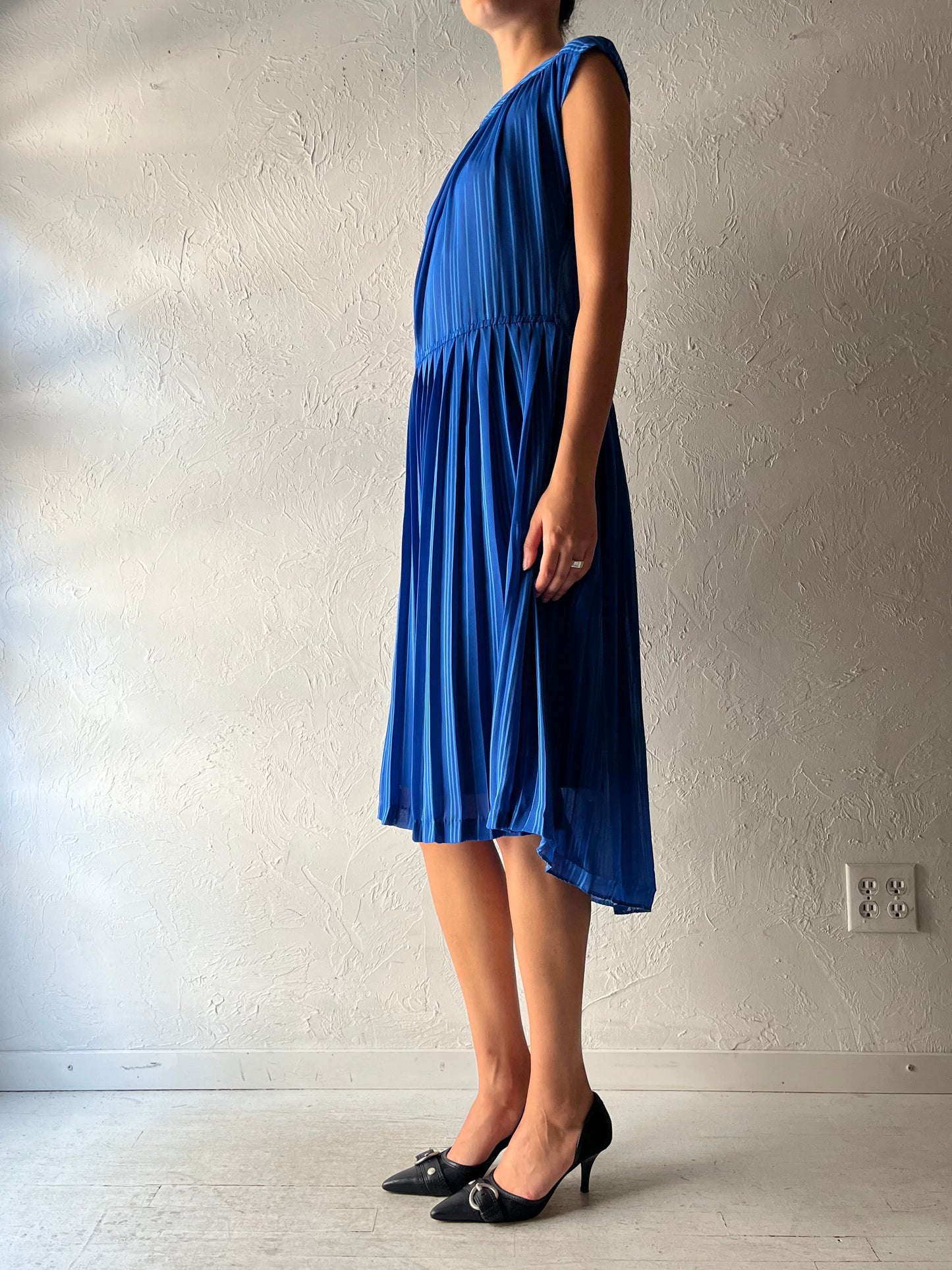 90s 'Finzi Contini' Blue Striped Normcore Minimalist Summer Midi Dress / Large