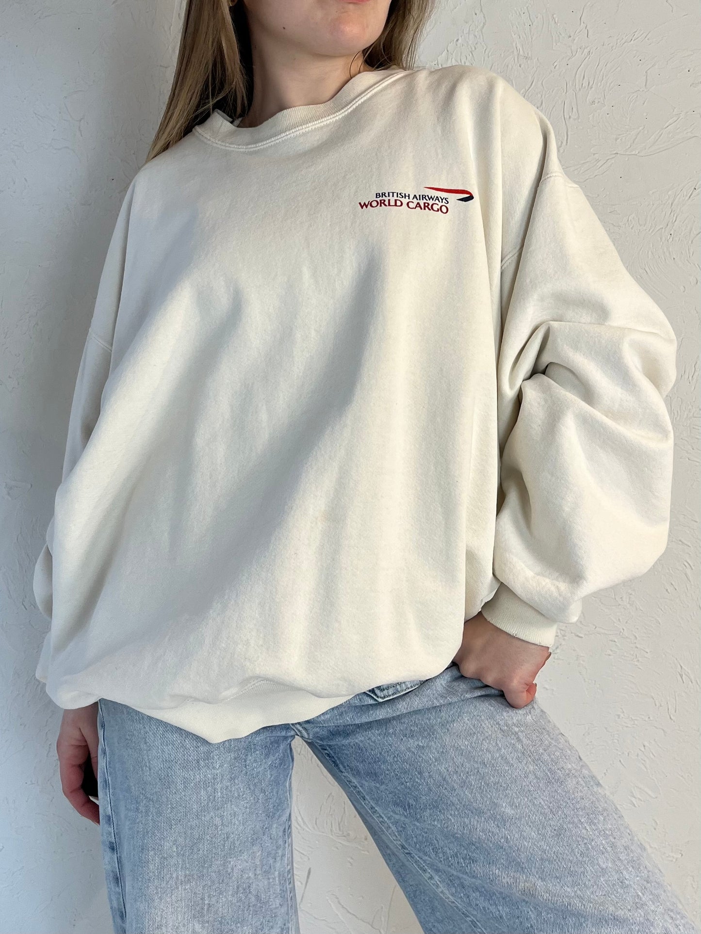 90s ‘JERZEES’ White British Airways Crew Neck Sweatshirt / XL