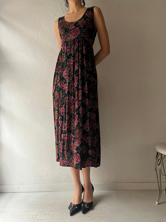 90s 'Timins' Floral Print Rayon Dress / Medium