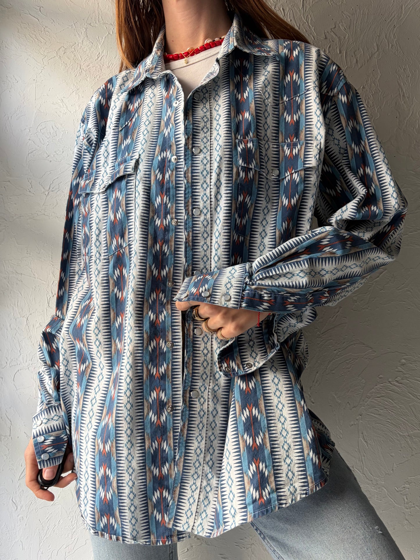 Vintage 'Wrangler' Cotton Pearl Snap Western Shirt / XL
