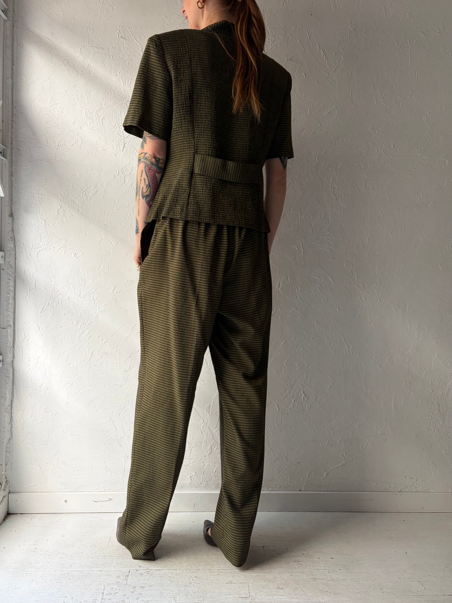 90s 'Sag Harbor' Green Gingham Suit Set / Medium