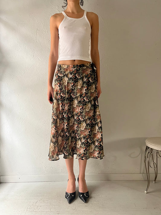 90s ‘Express’ Floral Midi Wrap Skirt / Small - Medium