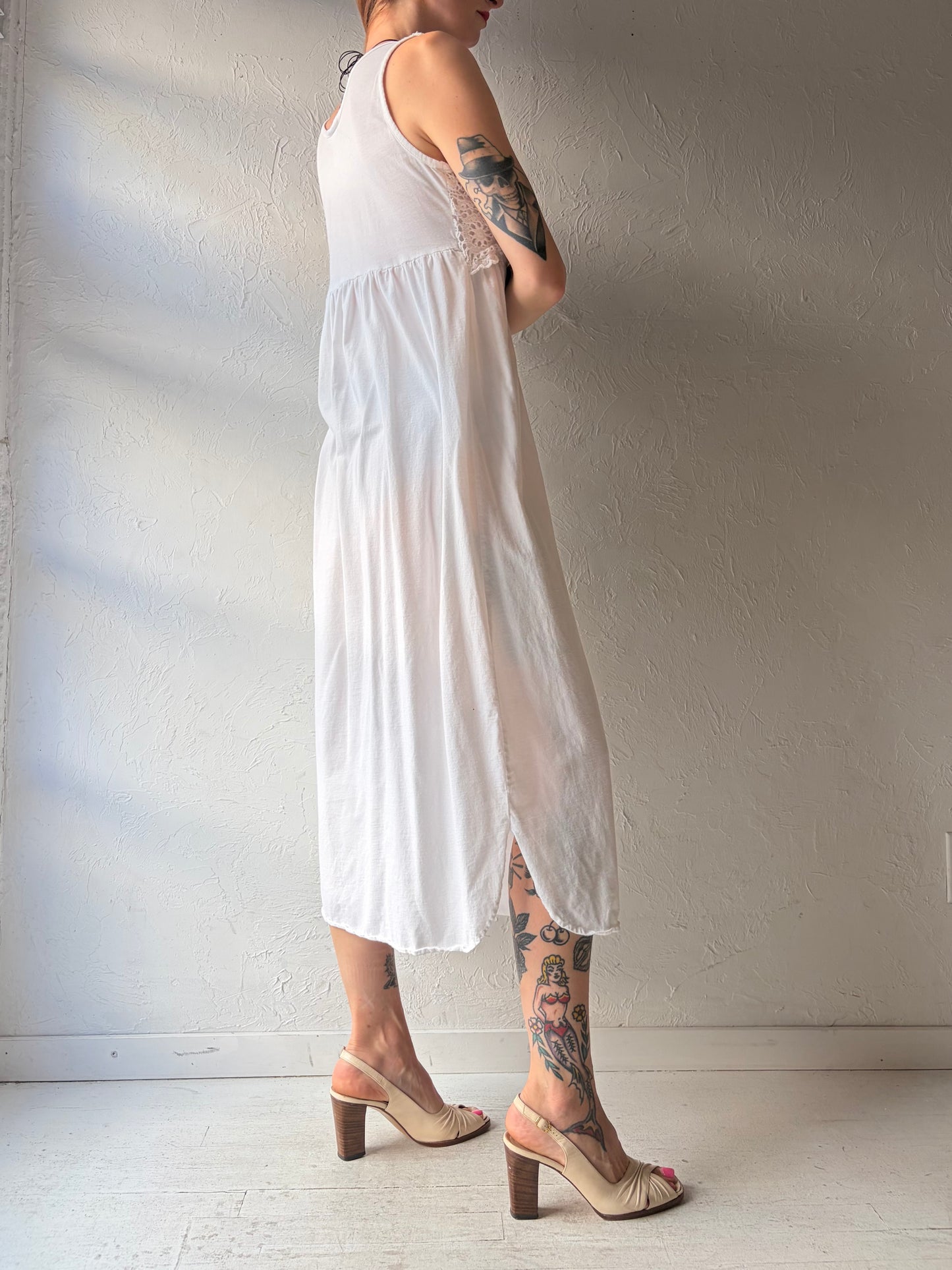 Y2k 'La Senza' White Cotton Crochet Dress / Medium