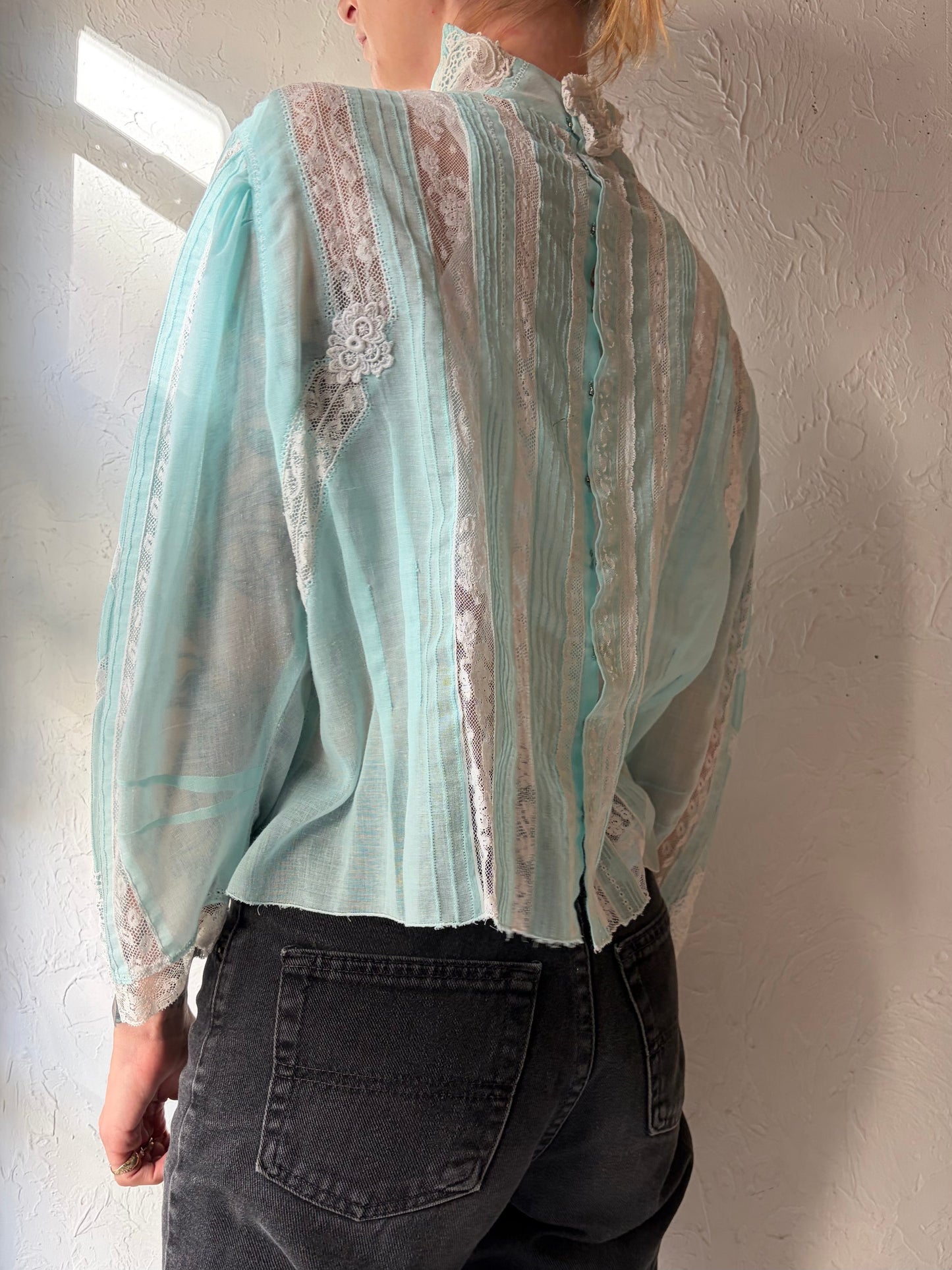 Vintage Victorian Style Green Blouse / Medium