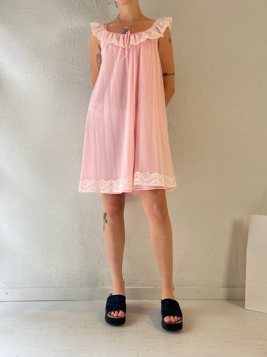 Vintage Pink Lacey Mesh Mini Night Gown / Small