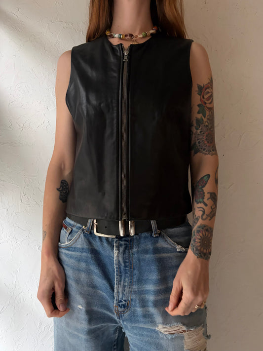 90s 'Banana Republic' Black Leather Vest / Small