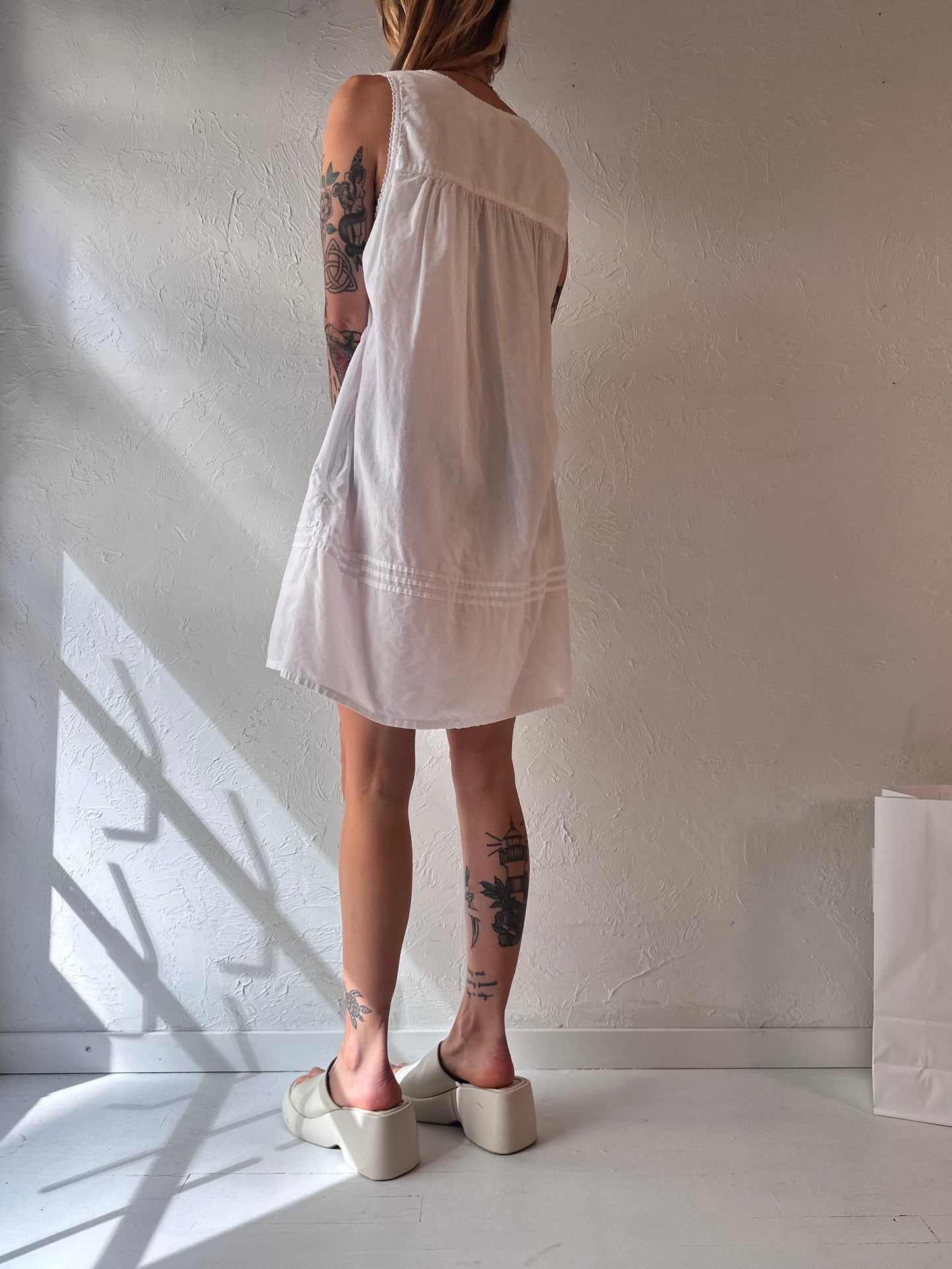 Y2k 'La Cera' White Cotton Mini Dress / Medium