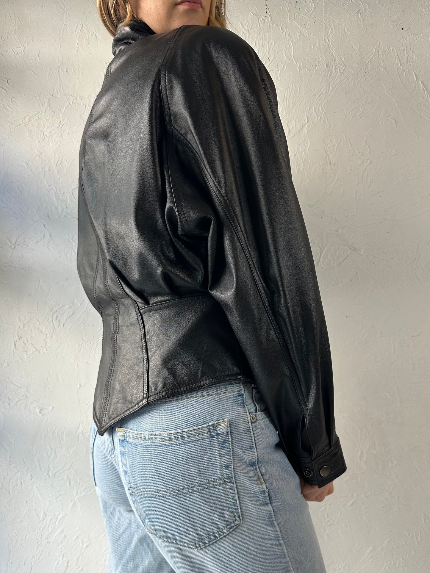 Y2k 'Wilsons' Black Leather Jacket / Medium