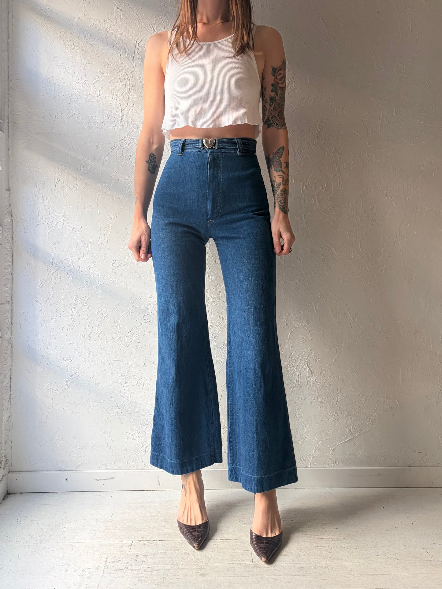 70s 'Cal Togs' Denim High Waisted Retro Flare Pants / 25