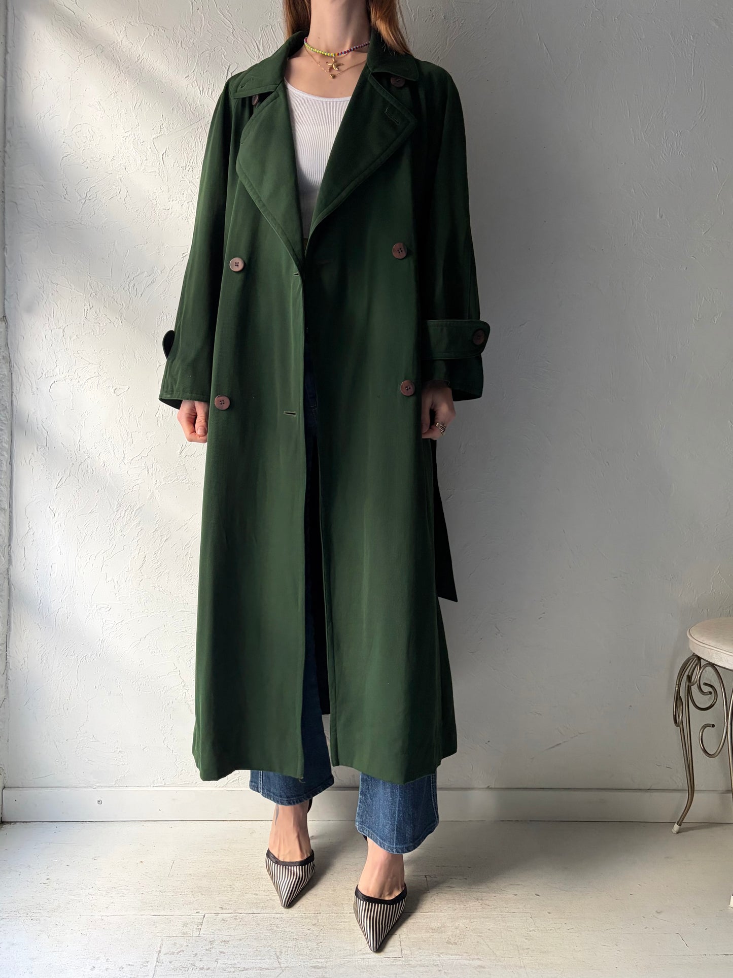 Vintage 'Sanyo' Green Wool Trench Coat / Small