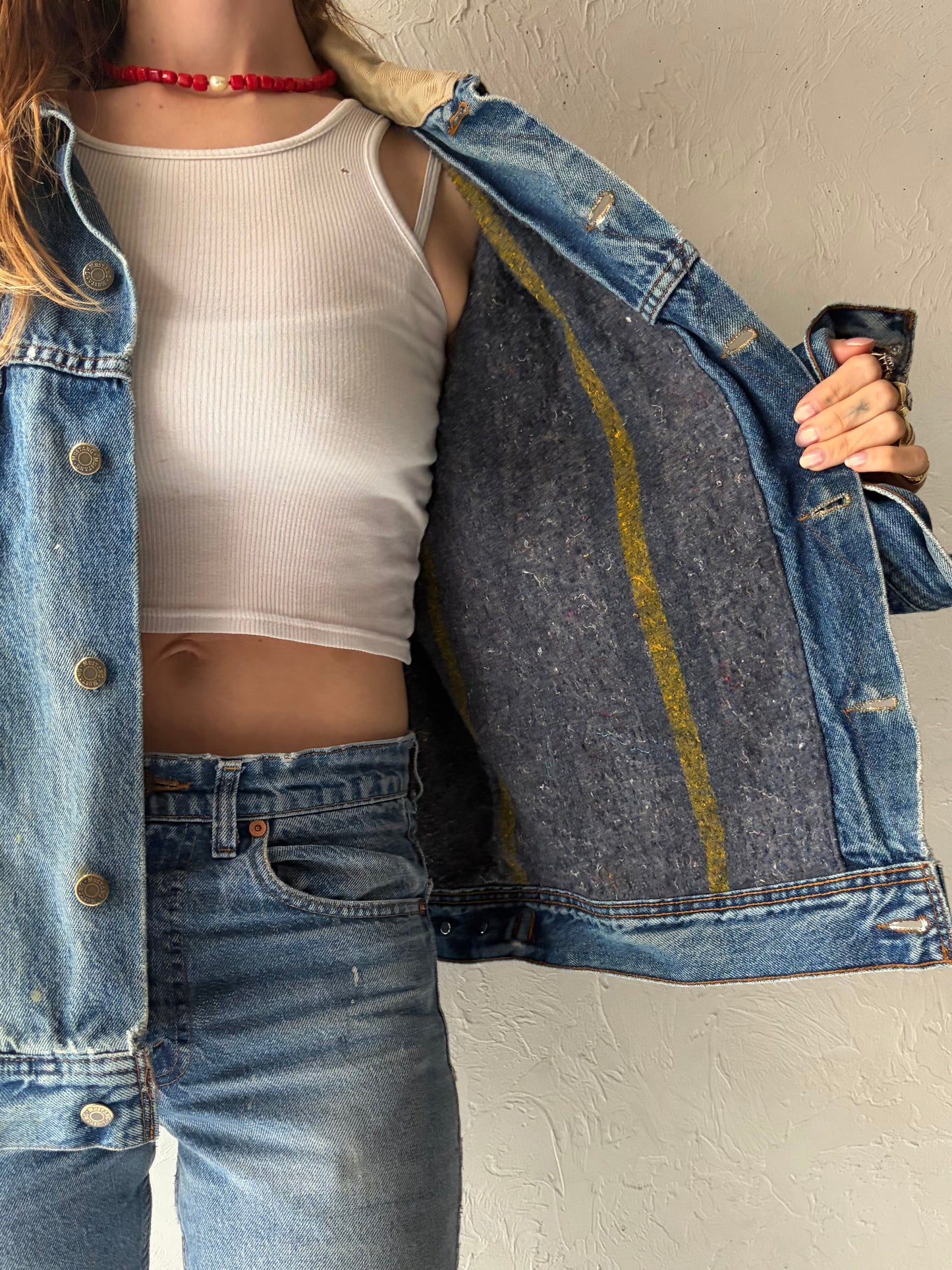 80s 'Mustang Stormrider' Blanket Lined Denim Jacket / Medium