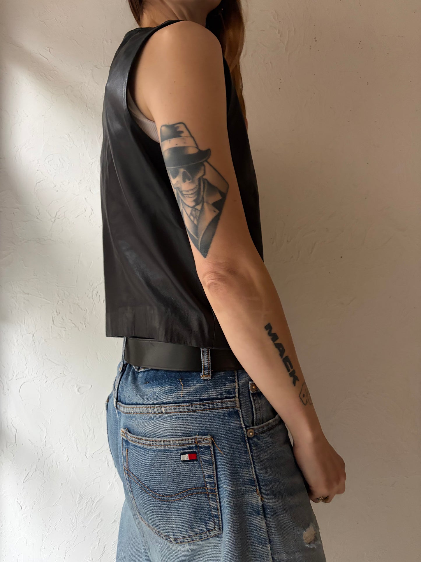 90s 'Banana Republic' Black Leather Vest / Small