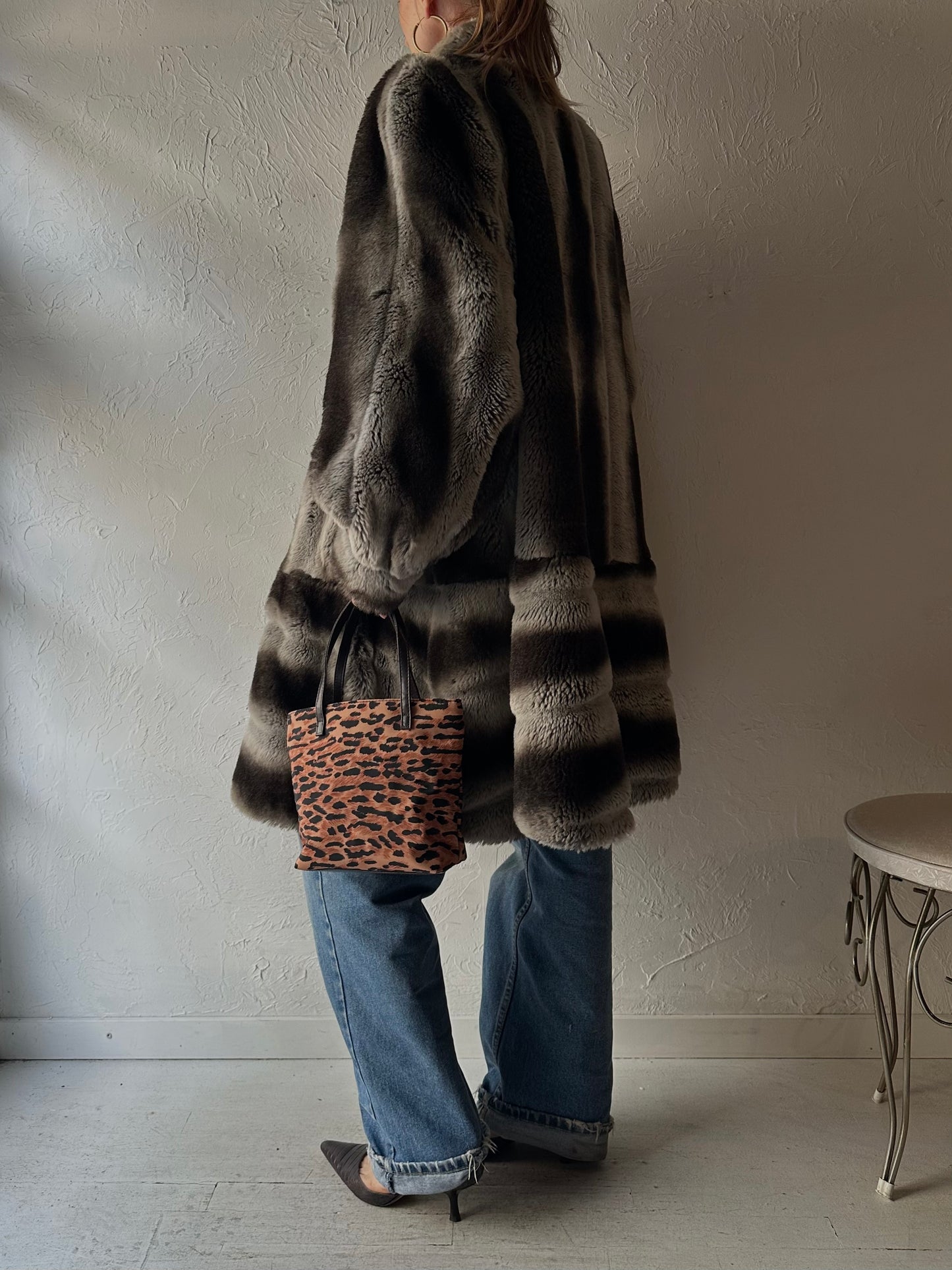 80s 'Daville' Faux Fur Coat / Large