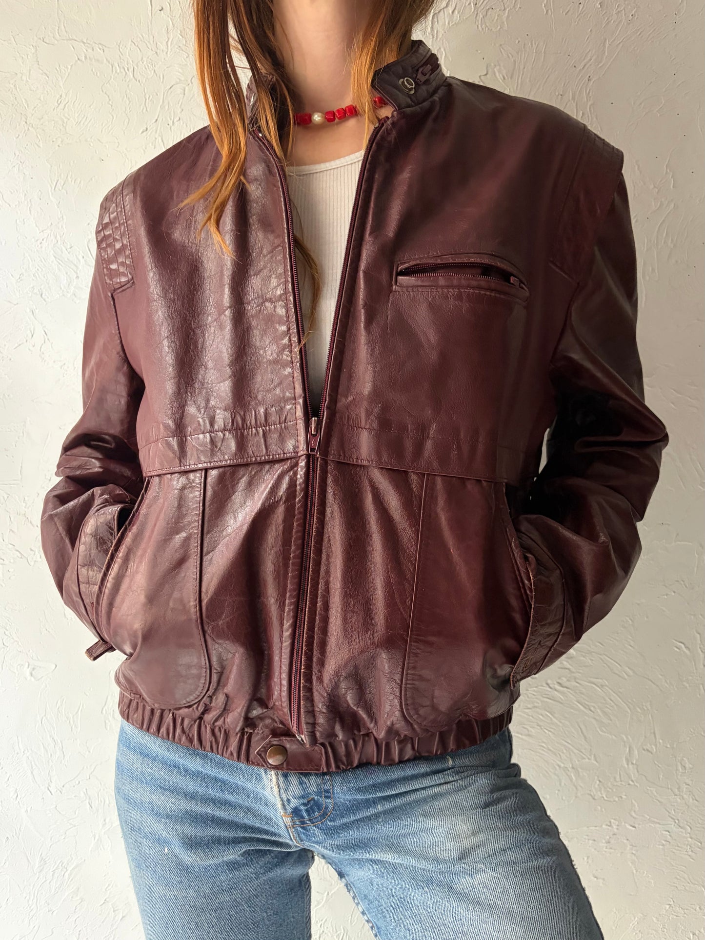 70s 'Jonathan Christopher' Burgundy Leather Bomber Jacket / Medium