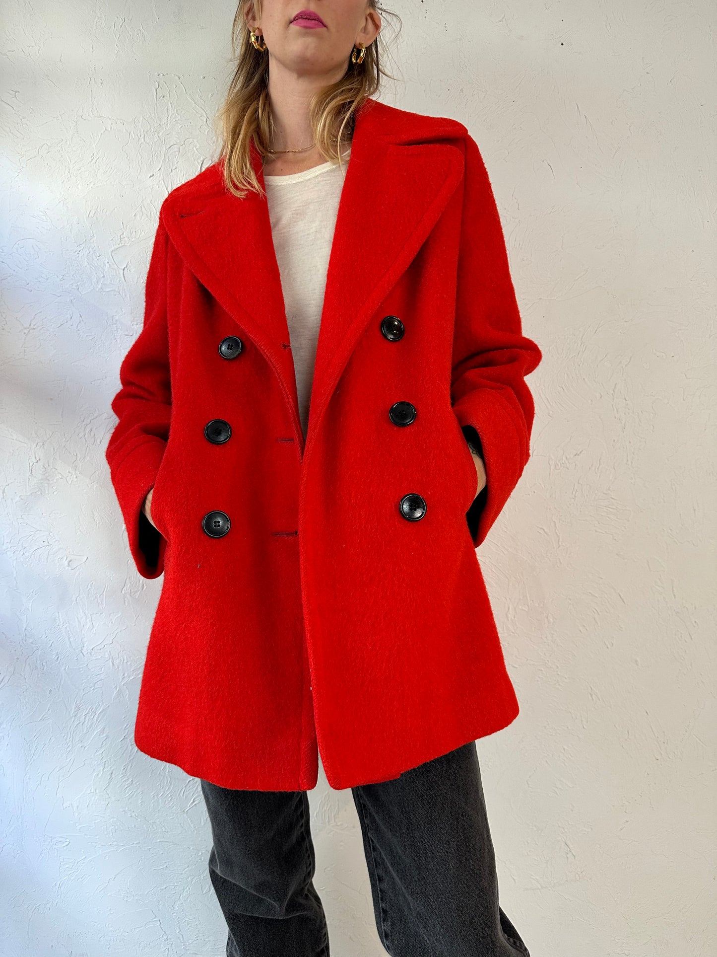 60s 70s 'Hudsons Bay' Red Blanket Coat / Medium