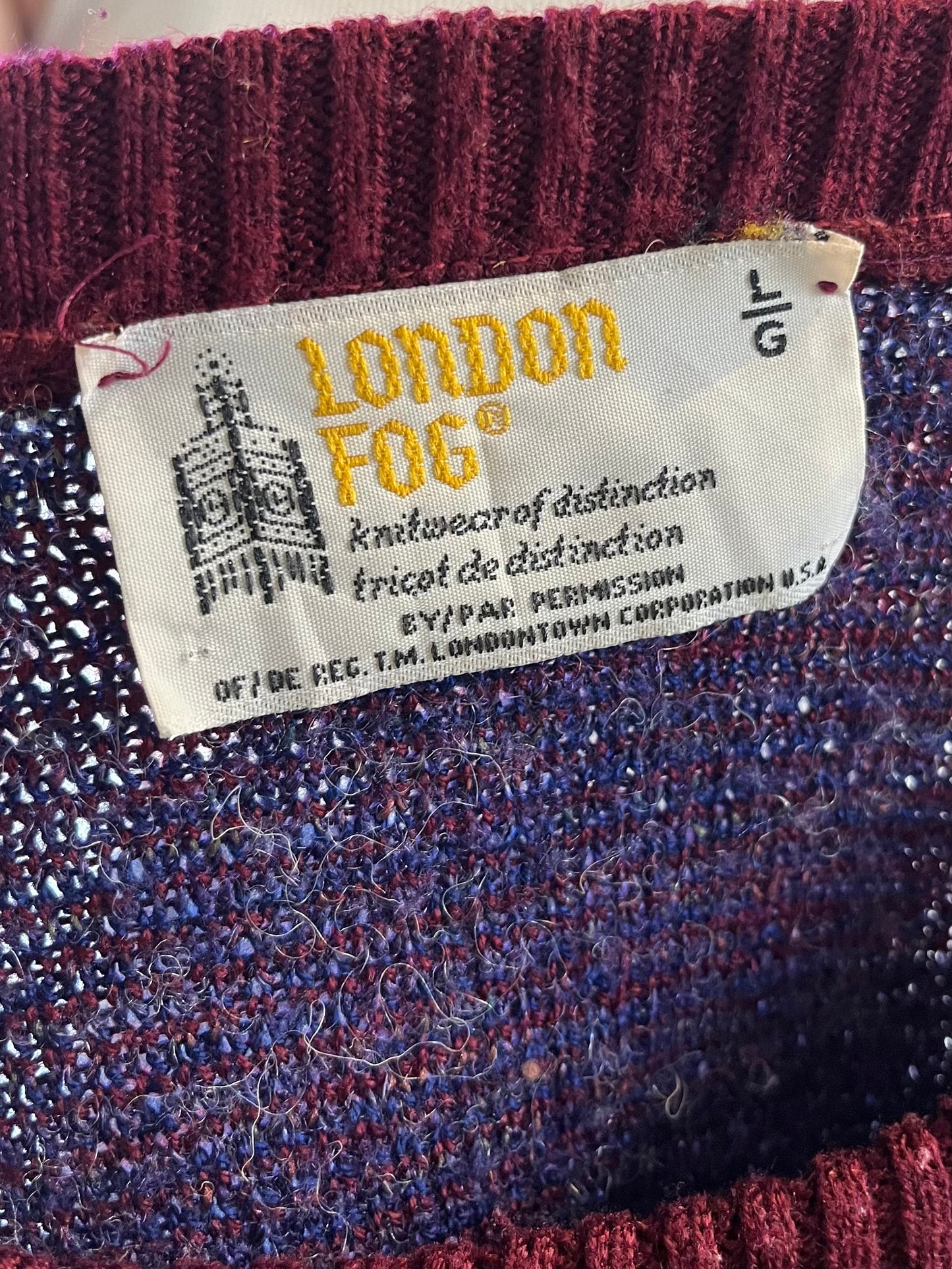 Vintage ‘London Fog’ Purple Patterned Sweater / Large