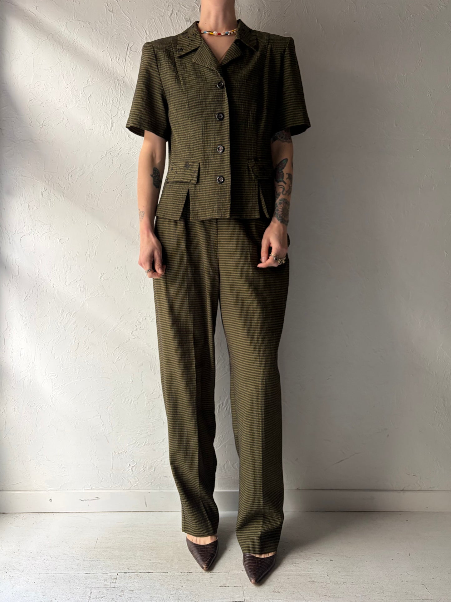 90s 'Sag Harbor' Green Gingham Suit Set / Medium
