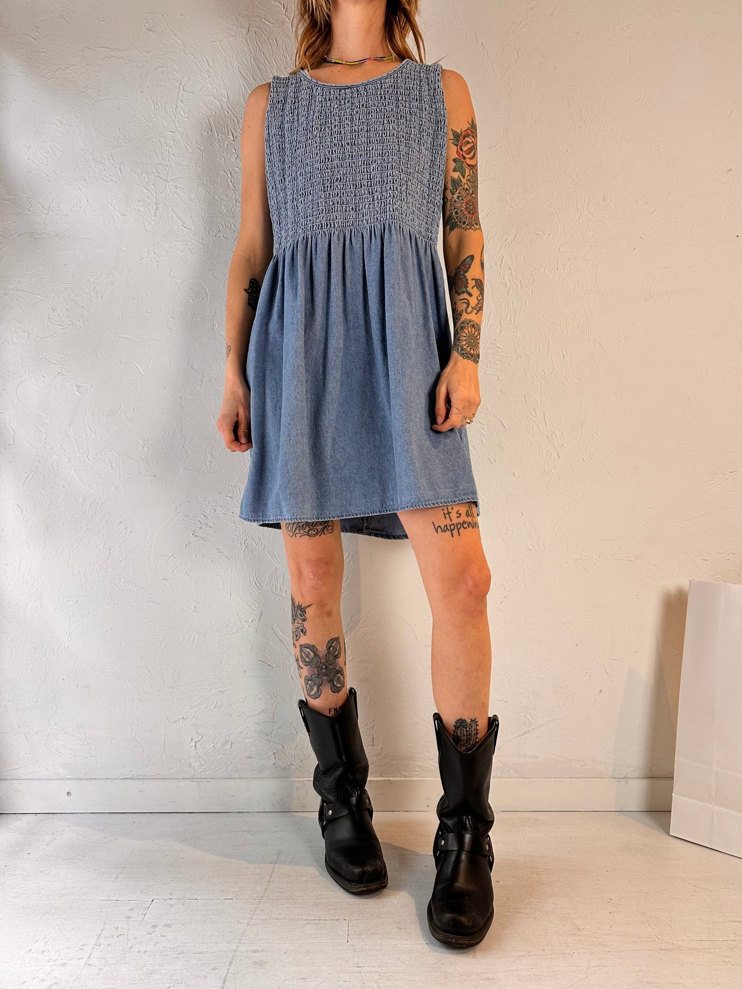 90s 'Studio Ease' Denim Mini Dress / Large