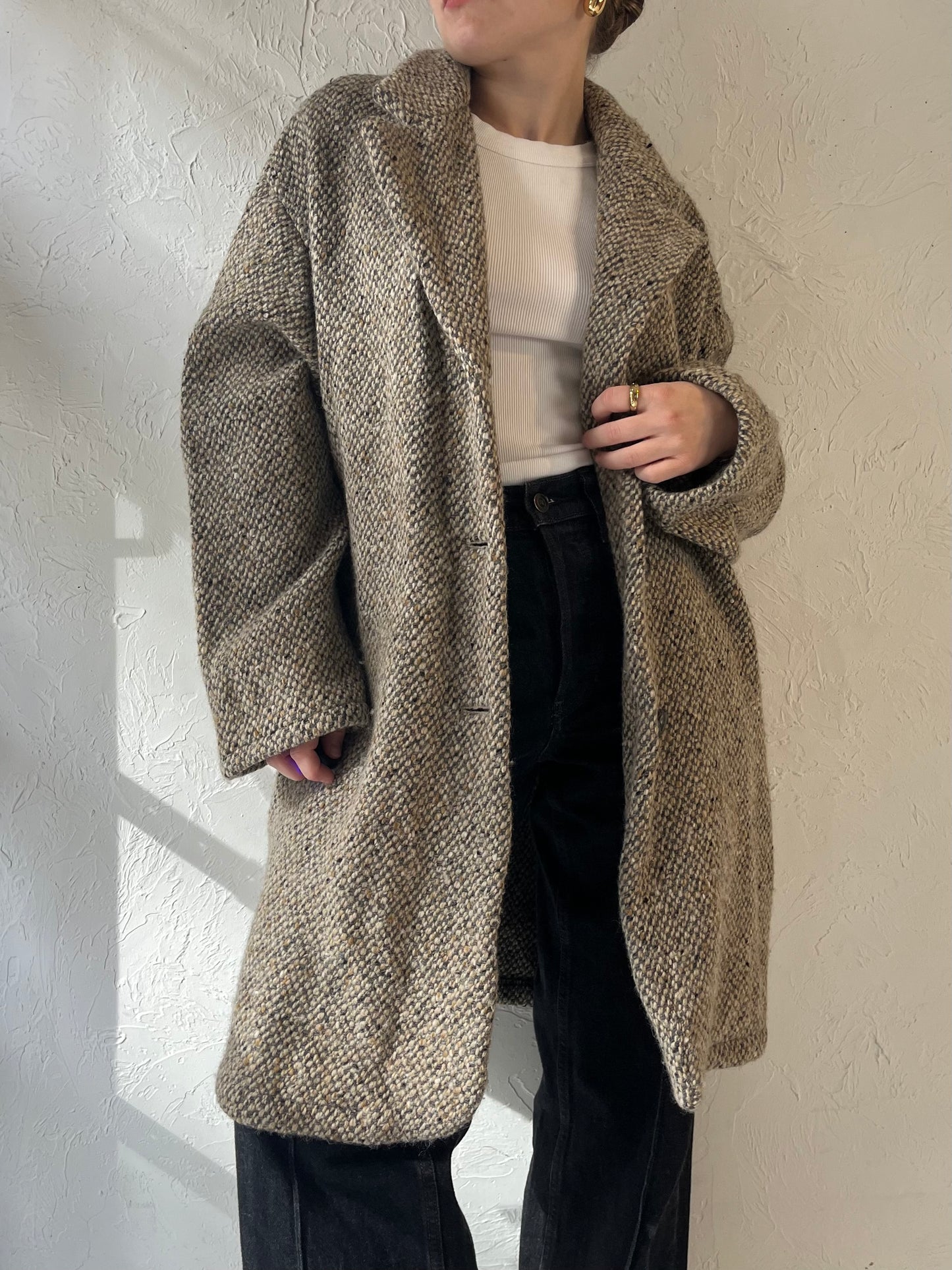 Vintage 'Henry White' Knit Wool Coat / Large