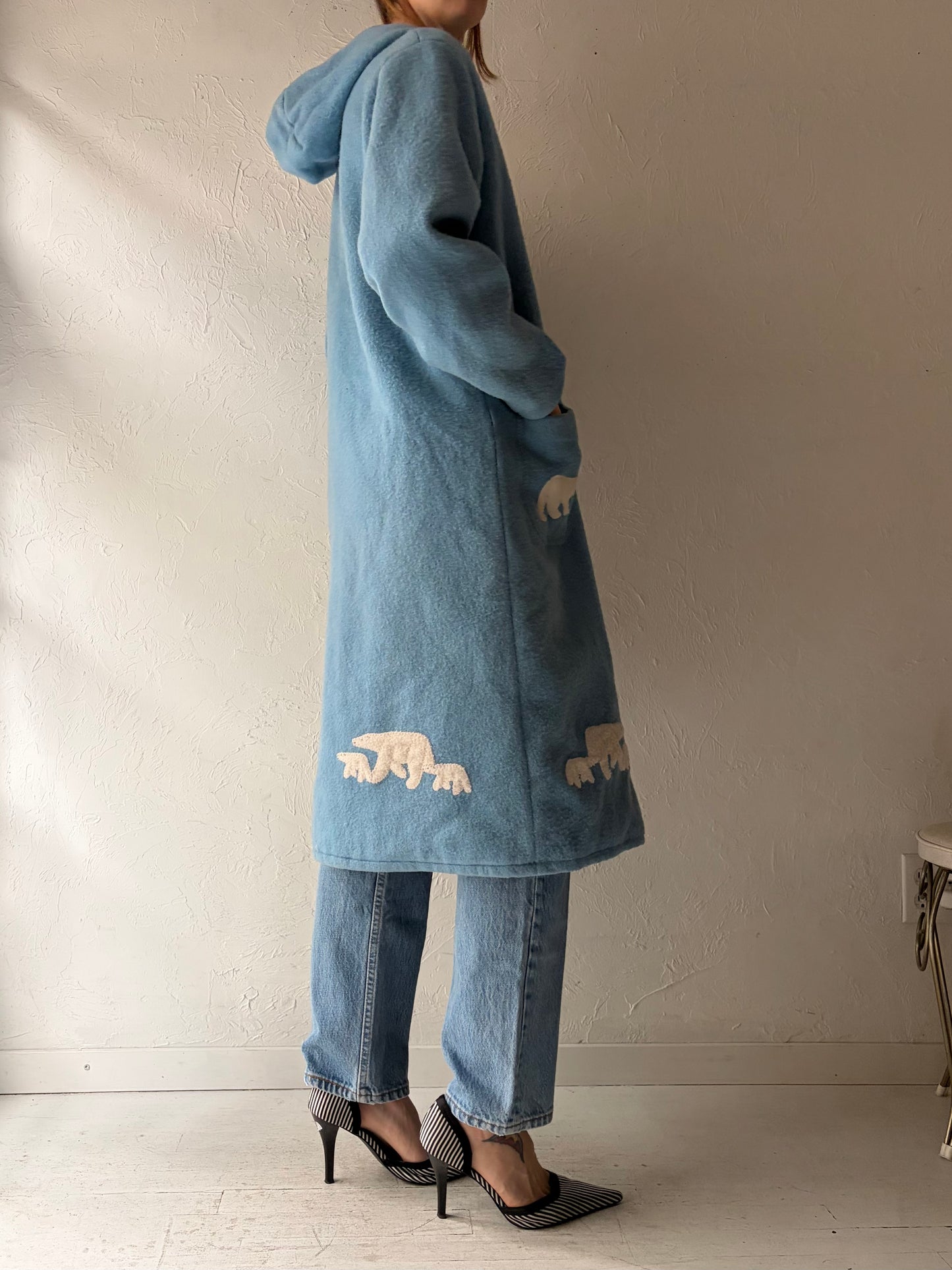 70s 'Polar Parkas' Baby Blue Wool Coat / Small