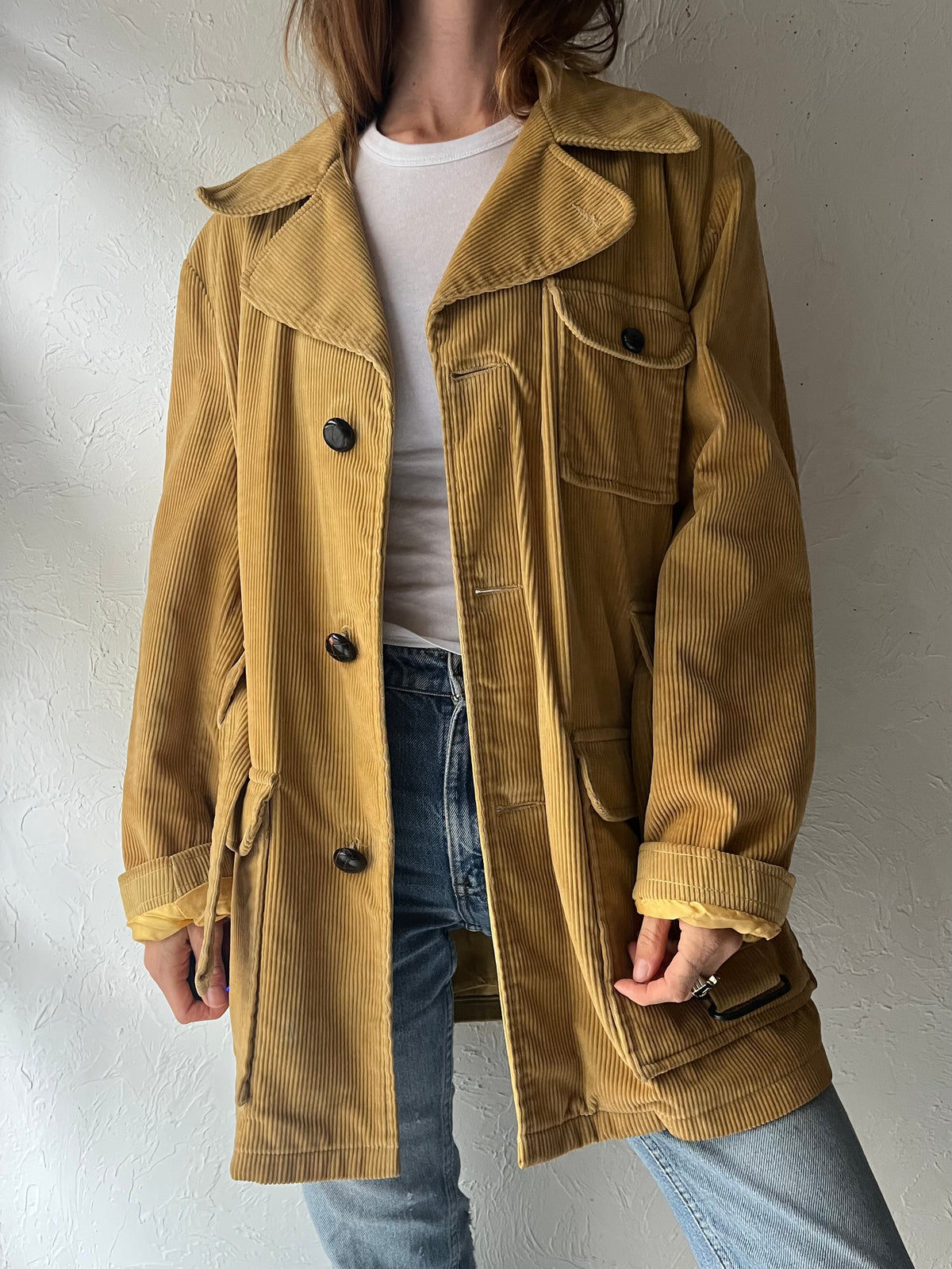 70s 'Shanhouse' Mustard Yellow Corduroy Retro Workwear Utility Chore Jacket / Medium