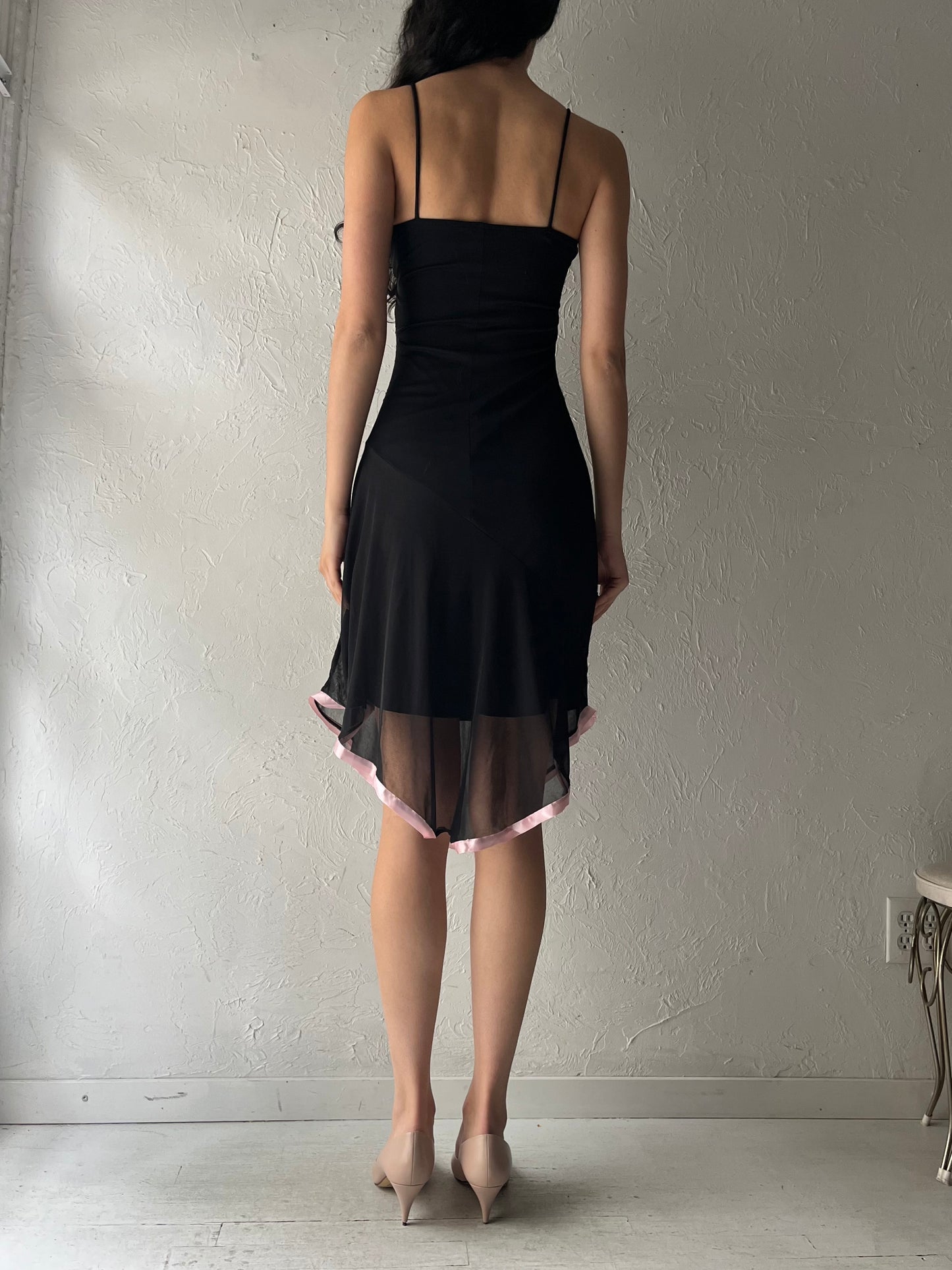 Y2k Black Assymetical Mesh Spring Midi Dress / XS