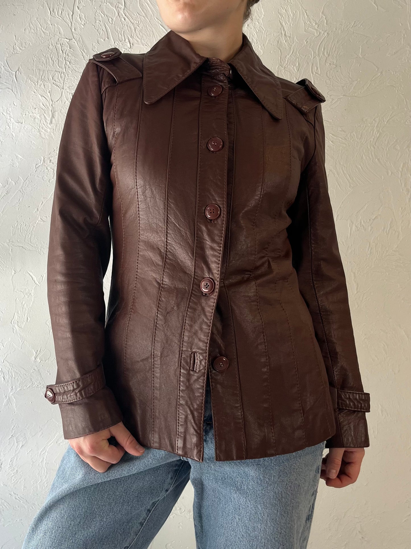 80s 'PBD' Brown Leather Jacket / XS