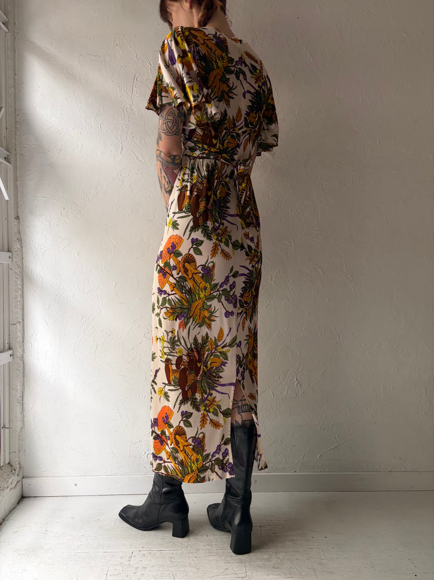 70s 'Byer Too' Silky Mushroom Print Dress / Small