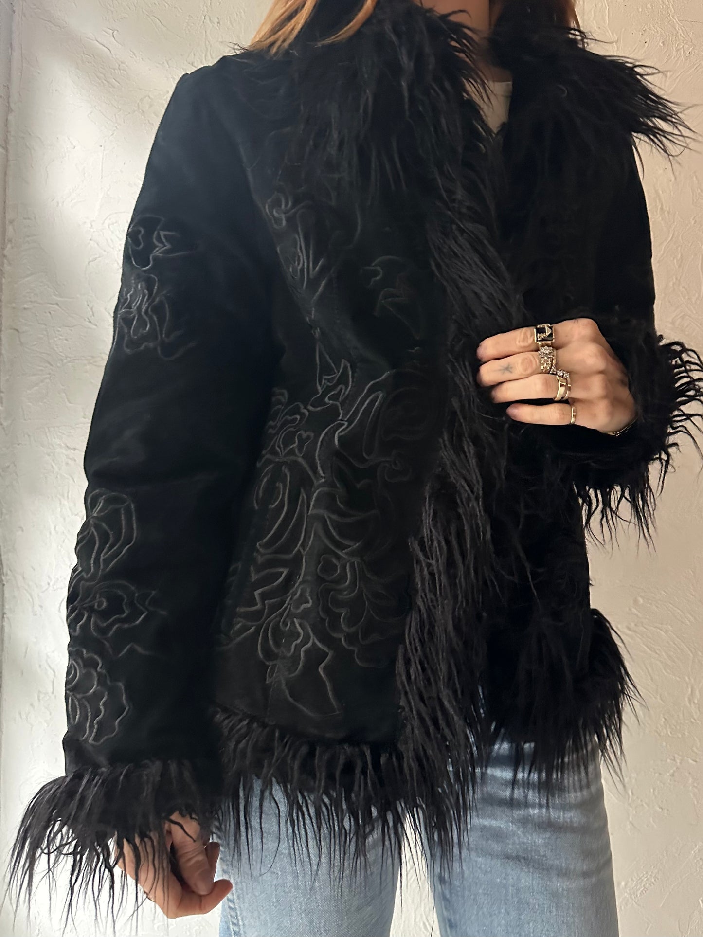 Y2k 'Bernardo' Black Suede Jacket / Large