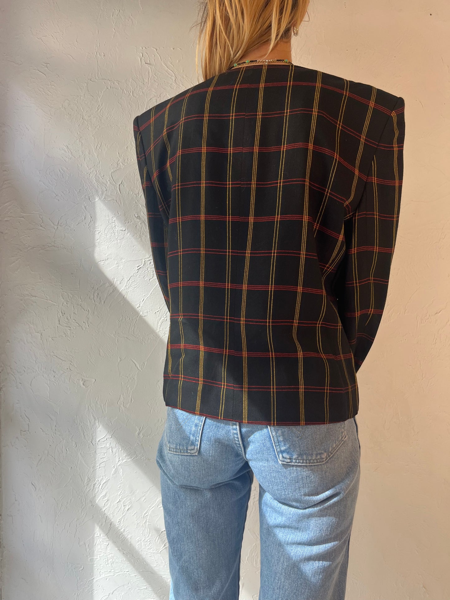 90s 'Jones New York' Black Check Jacket / Medium