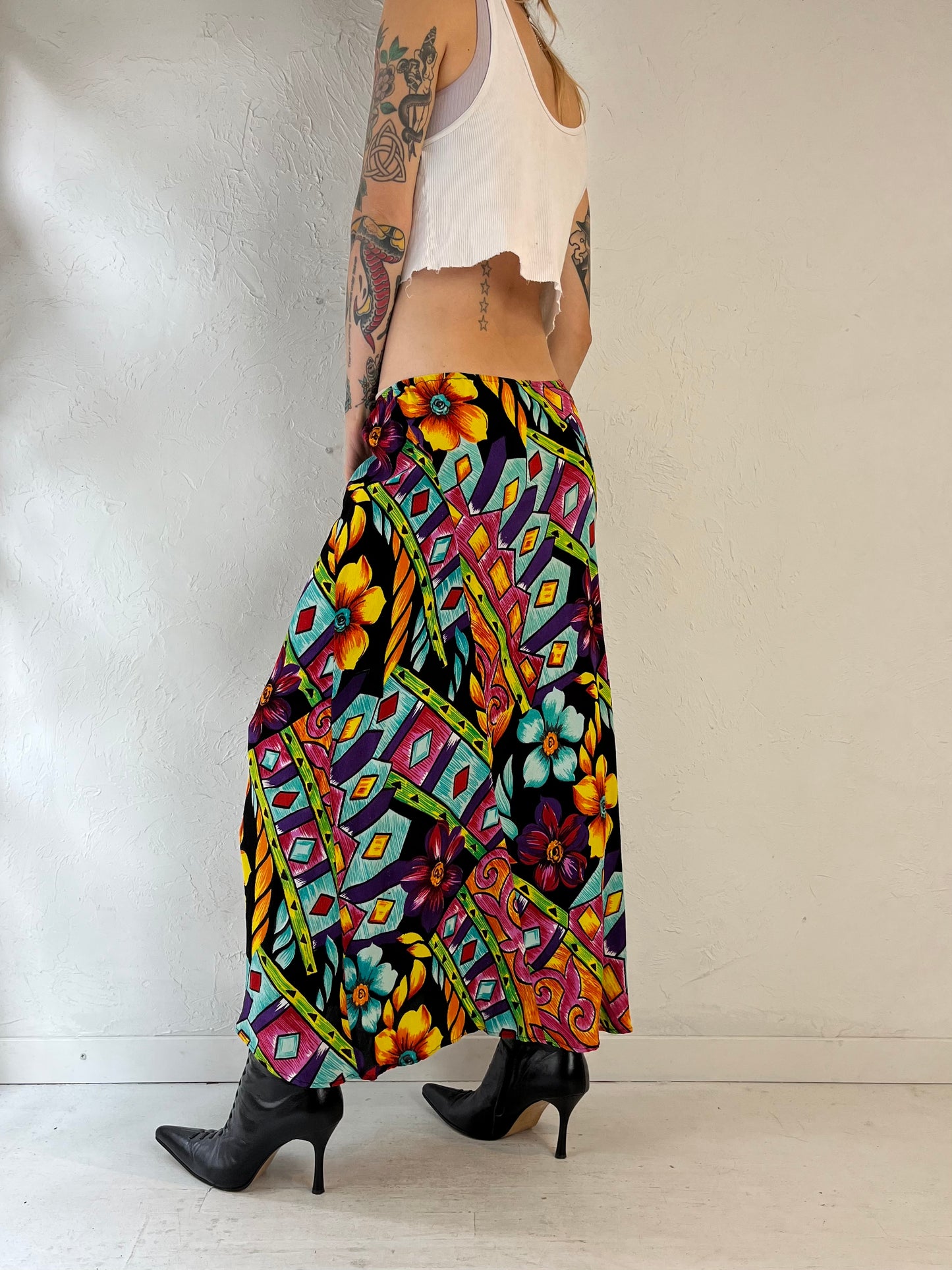 90s 'Chicos' Abstract Print Rayon Skirt / Small