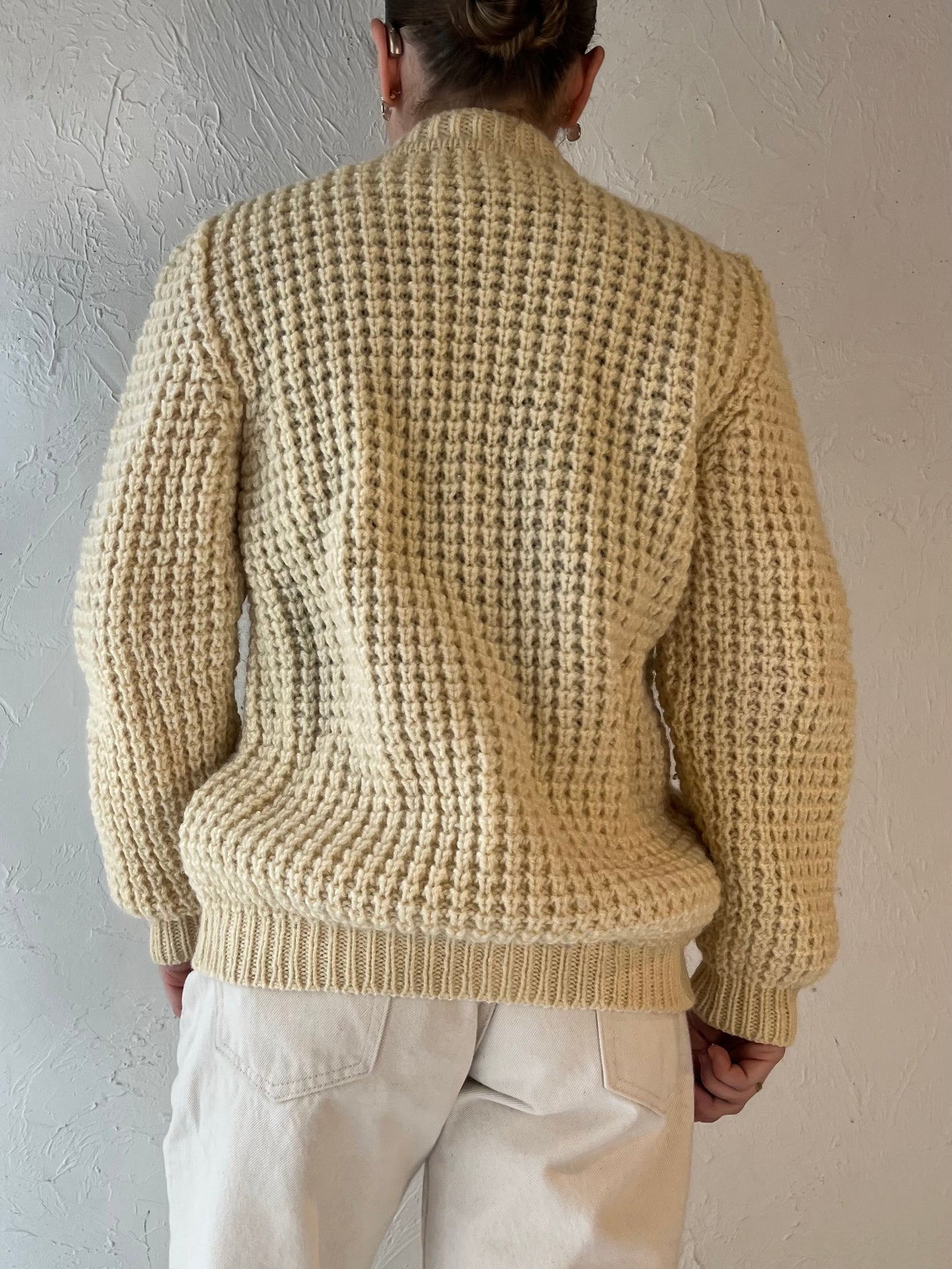 Vintage 'Gaeltarra' Cream Cable Knit Wool Fishermans Cardigan / Small