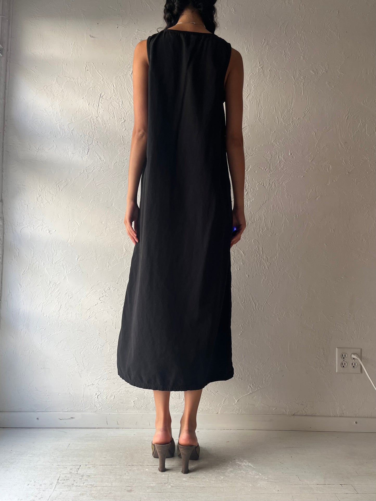 90s 'David Dart' Black Denim Maxi Dress / Medium