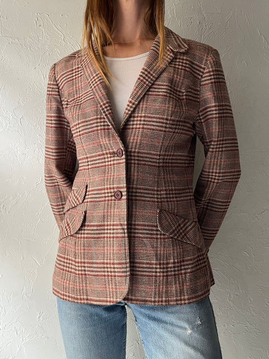 80s 'Bobbie Brooks' Brown Plaid Preppy Academia Blazer Jacket / Union Made / Small