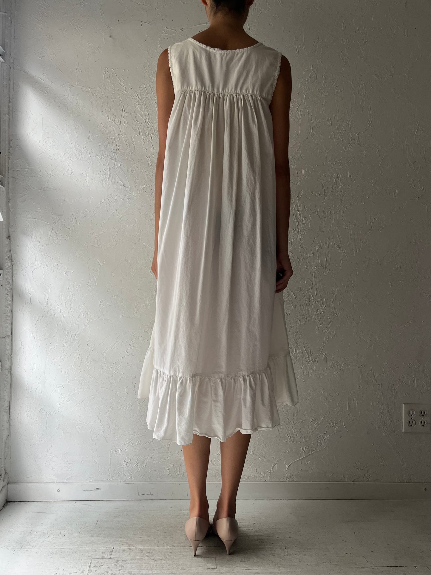 Vintage 'Victorias Secret' Gold Label White Cotton Dress / Medium